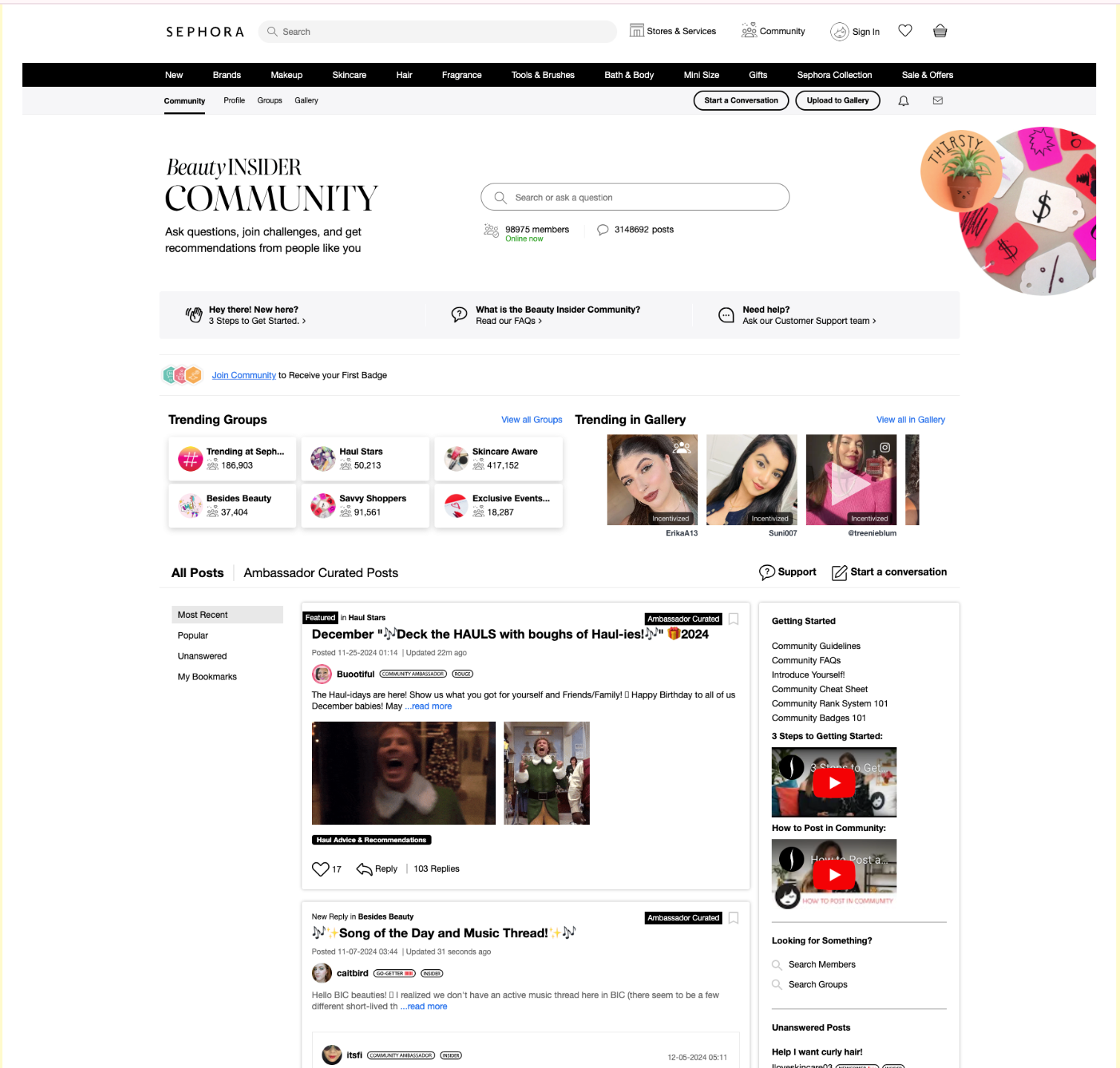 Sephora Beauty Insider community forum where customers share product reviews and discussions
