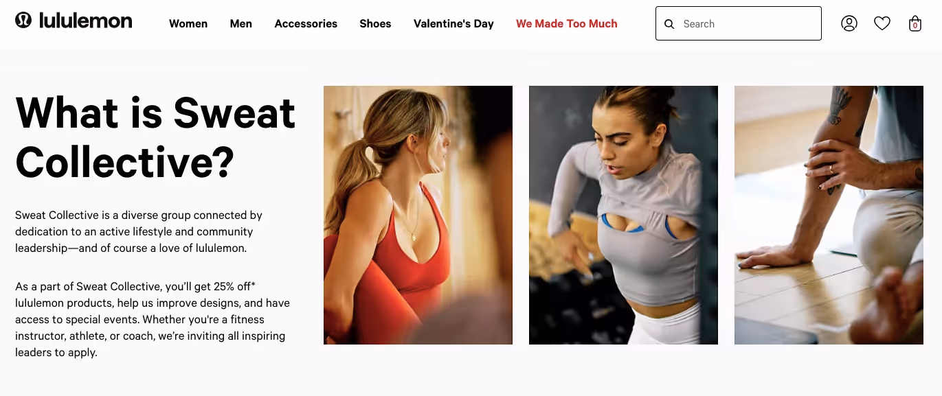 Lululemon Sweat Collective community program for fitness professionals and ambassadors