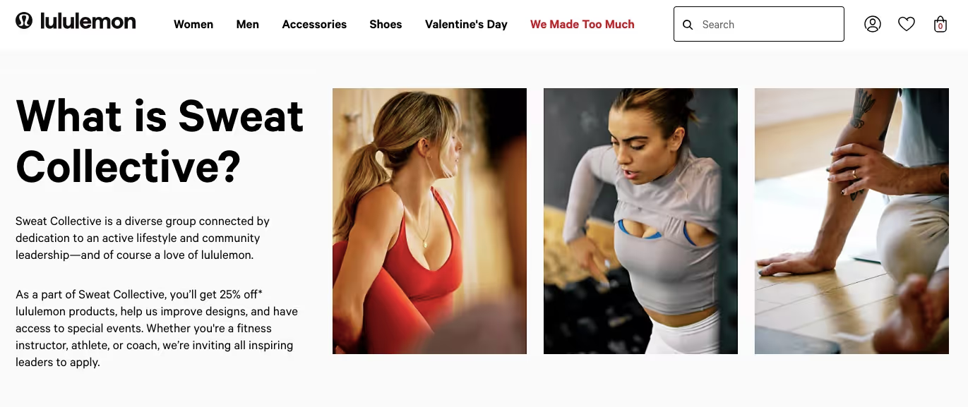 Lululemon Sweat Collective community program for fitness professionals and ambassadors