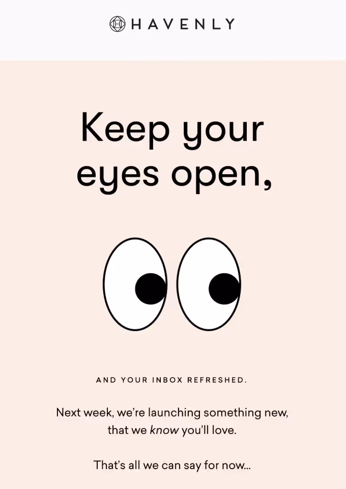 Havenly teaser email announcing early access to an upcoming product launch
