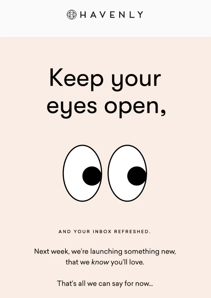 Havenly teaser email announcing early access to an upcoming product launch