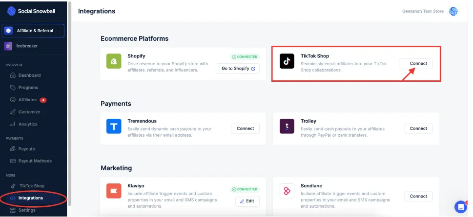 Social Snowball's integration with TikTok Shop