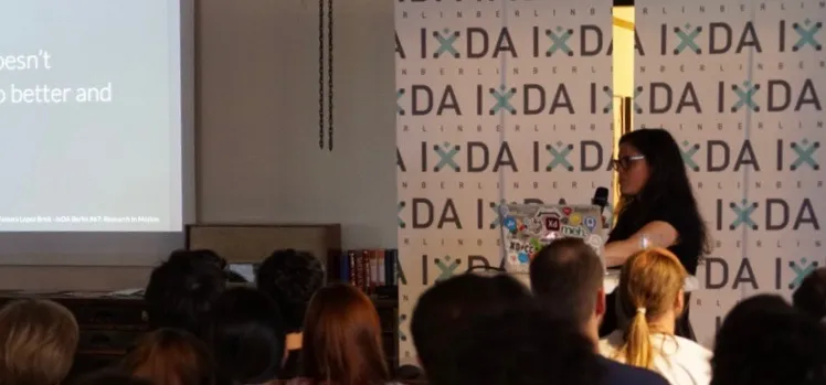 Tamara presenting at IxDA Berlin. Photo by Konrad Röpke.