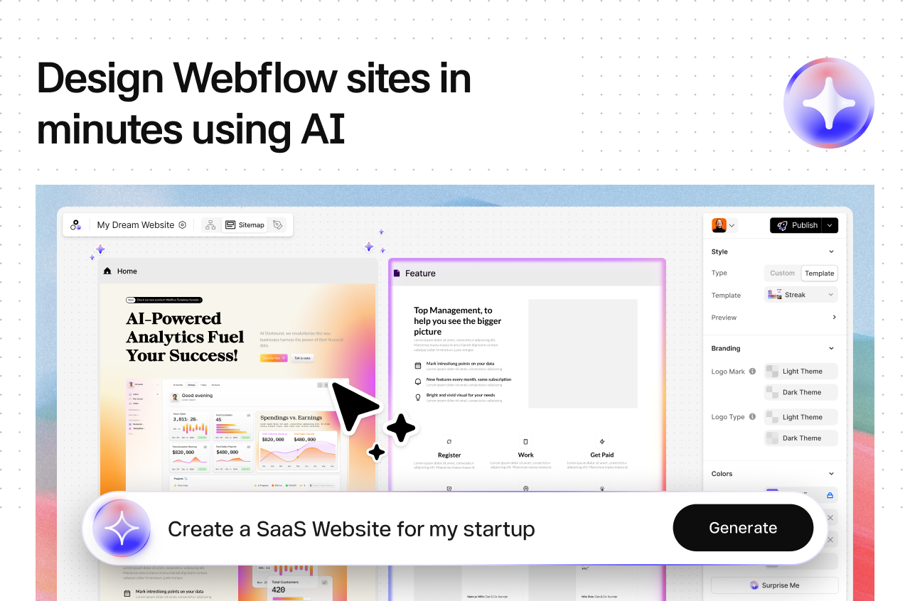 Design Webflow sites in minutes using AI.