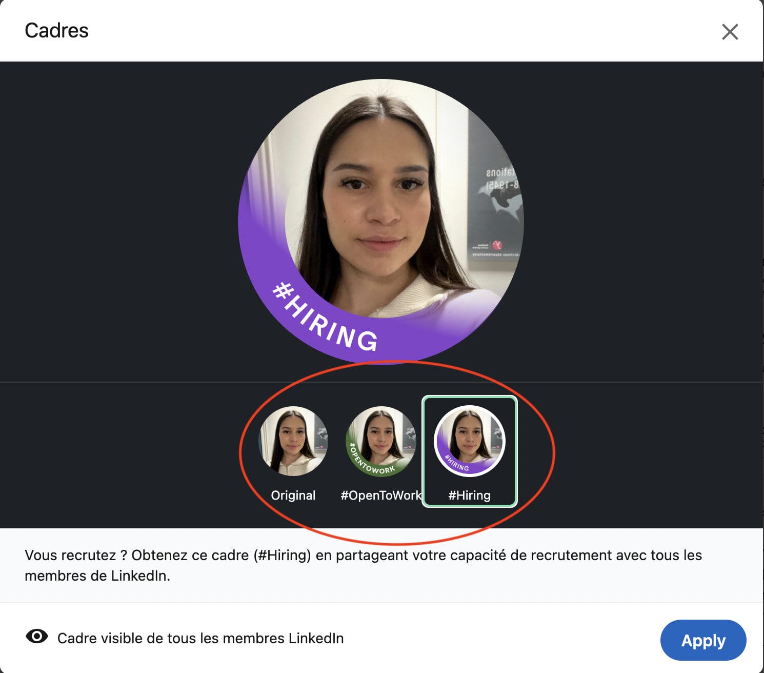 Hiring LinkedIn - sélection du cadre