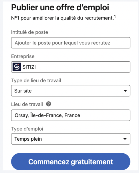 Hiring LinkedIn publication d'une offre d'emploi