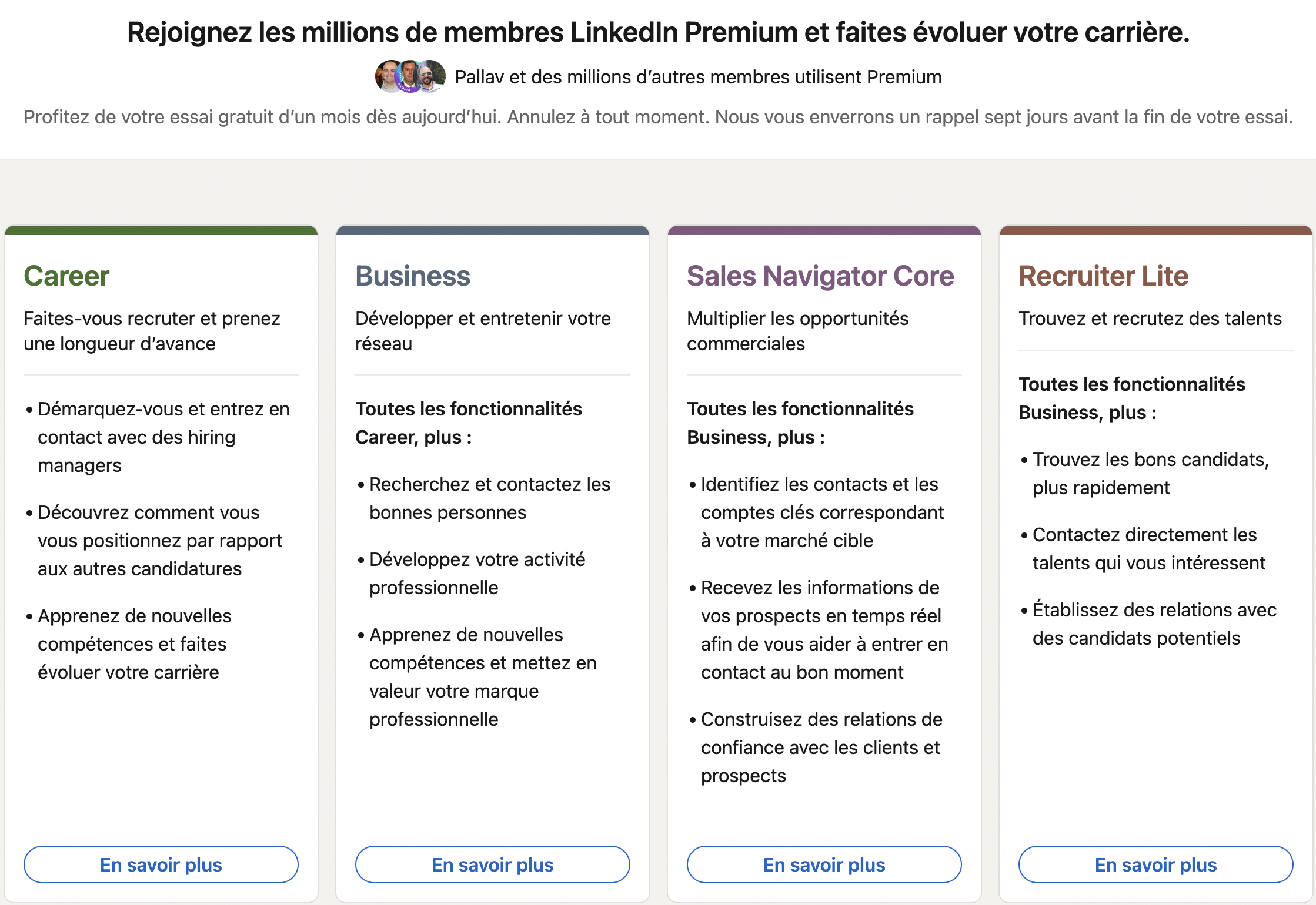 Linkedin premium - choix abonnement