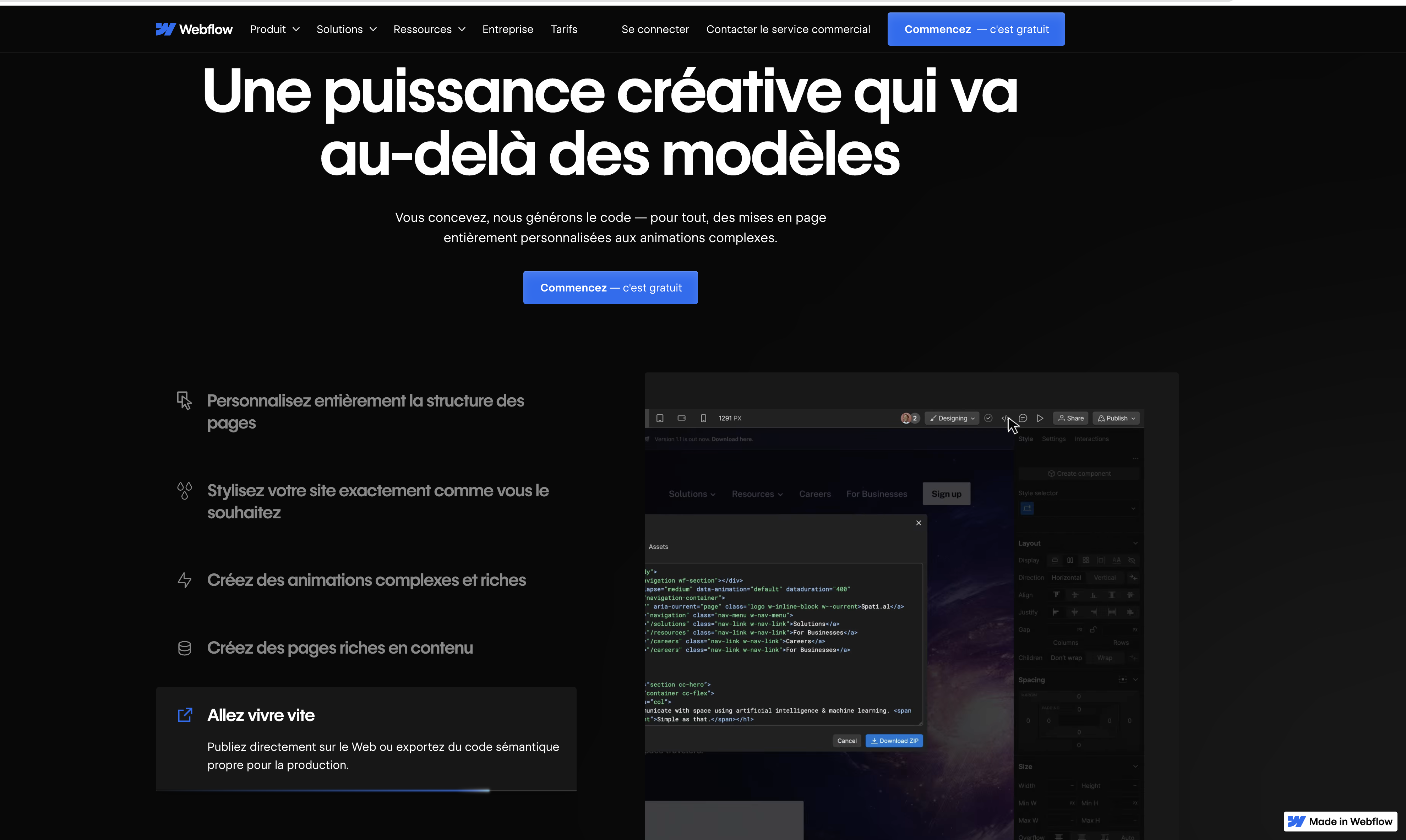 Webflow interface SEO 