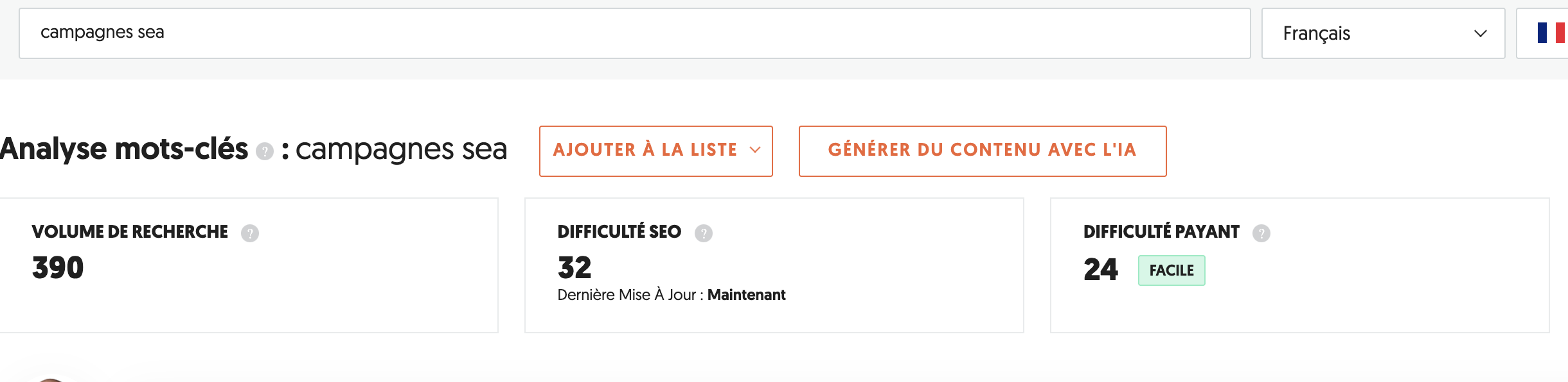 Ubersuggest "campagnes SEA" volume et pertinence du mot clé