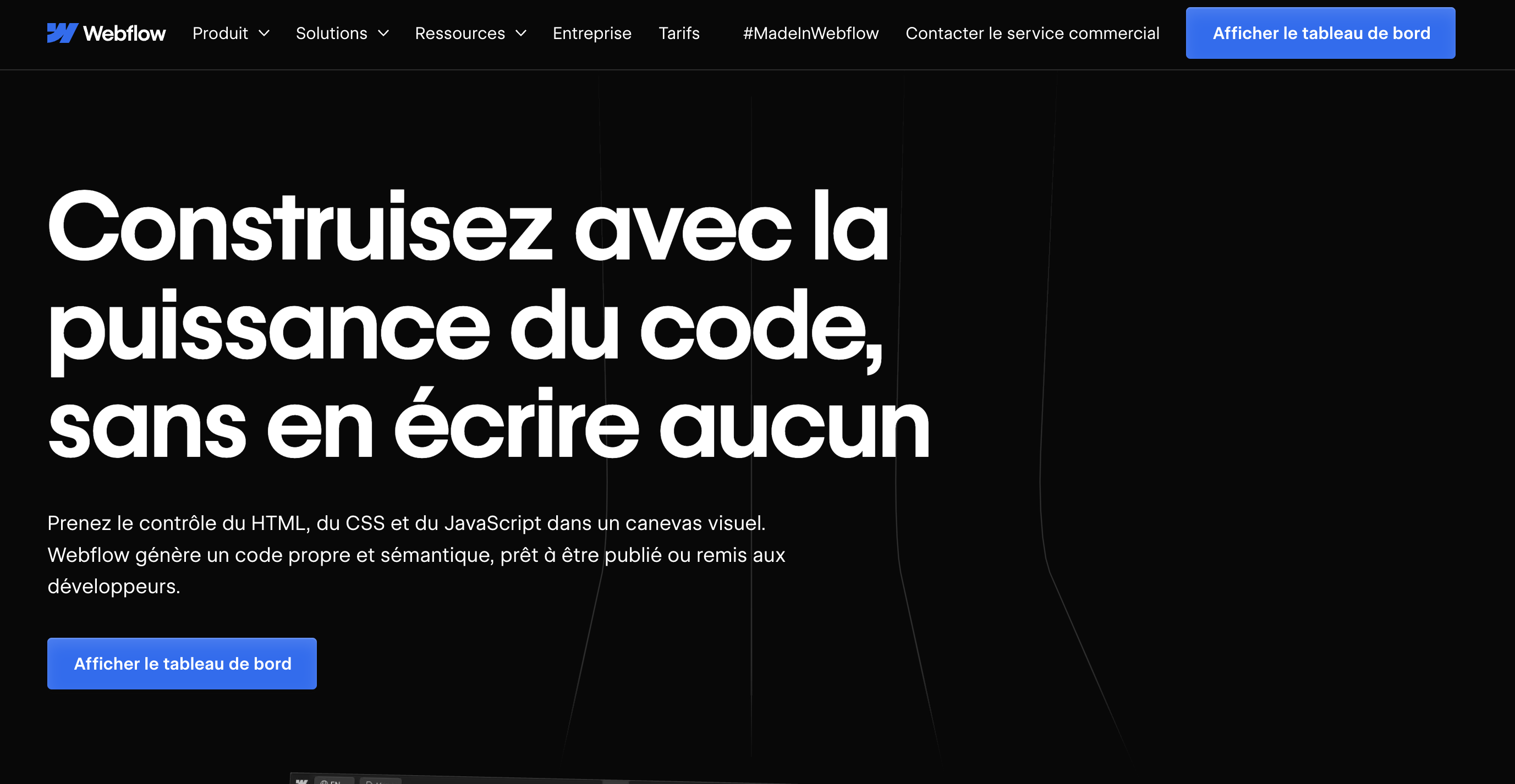 Webflow "Construisez avec la puissance du code, sans en écrire aucun"