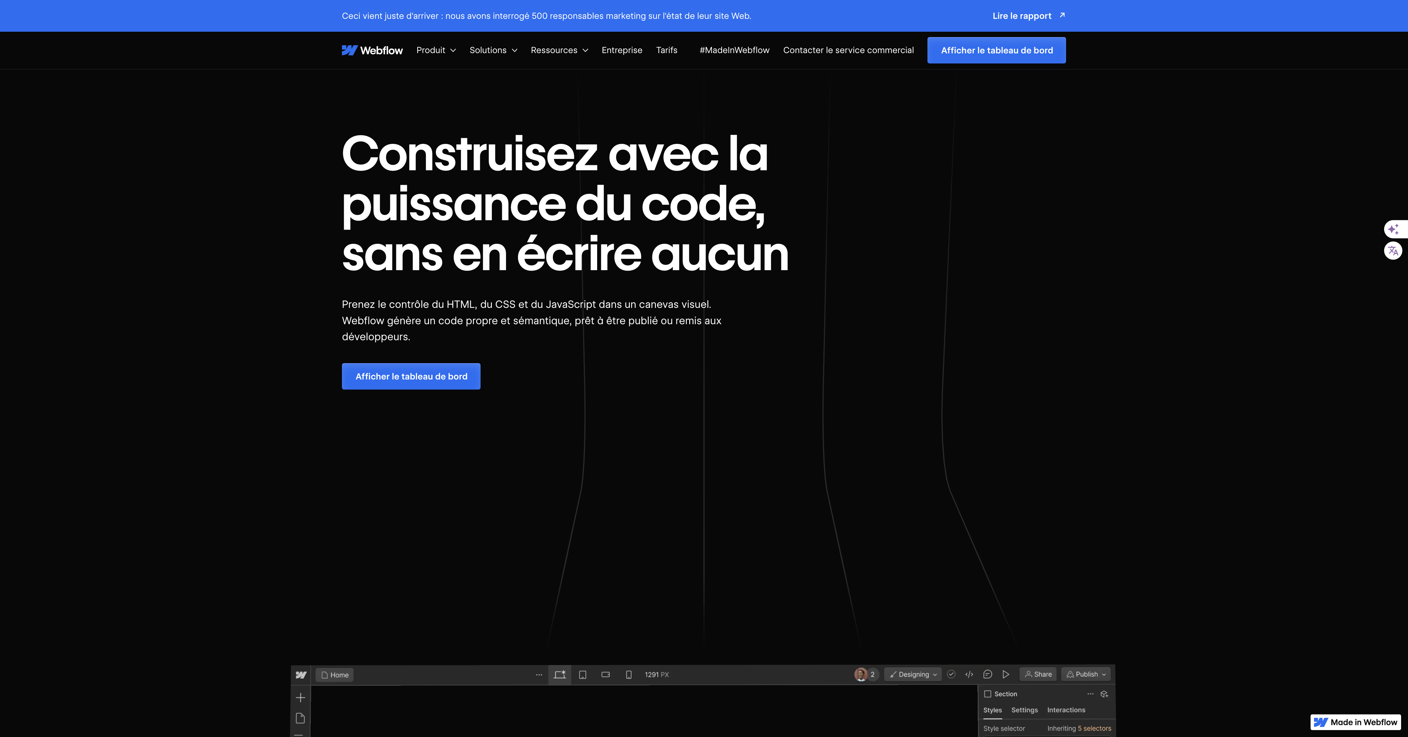 page d'accueil webflow