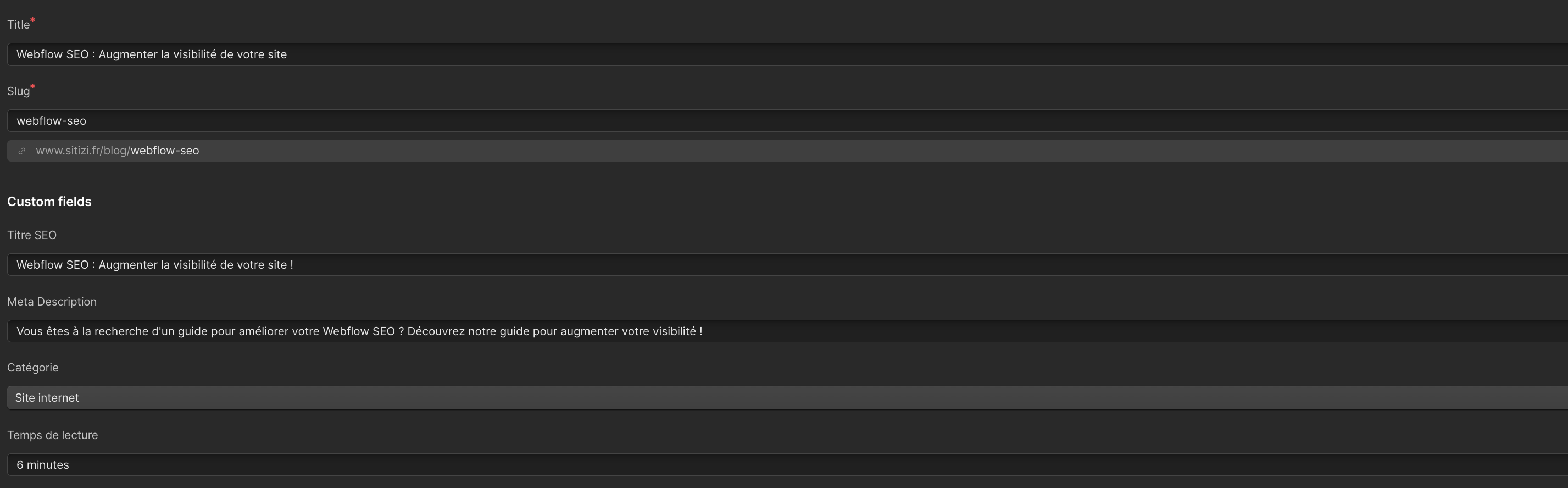 interface webflow SEO