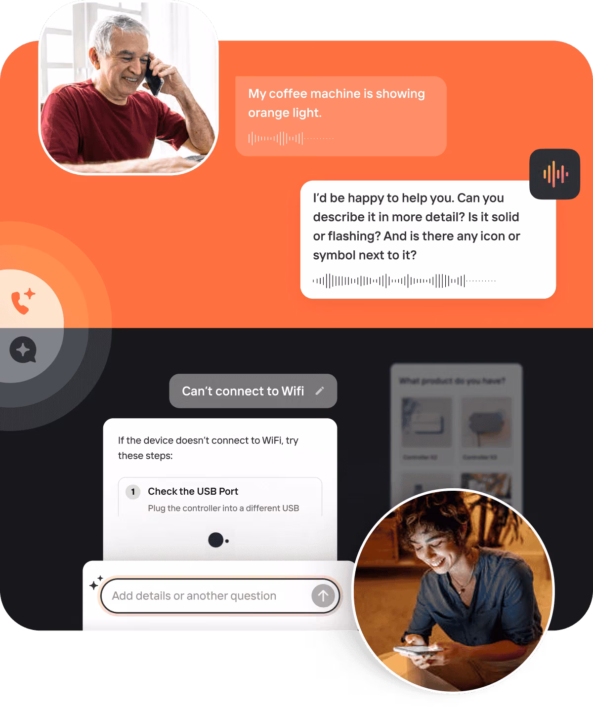 Mavenoid's Virtual Assistant and a man sanding a plank of wood"