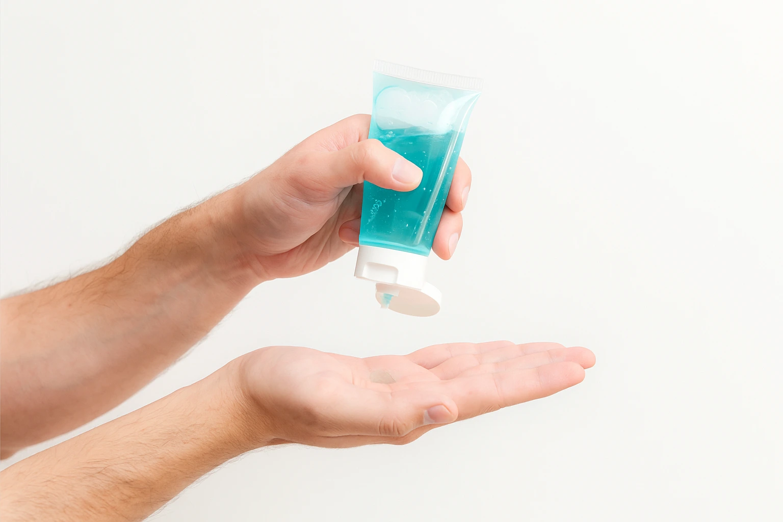 Mann trägt blaues Erektionsgel aus Tube auf die Hand auf. | GoSpring