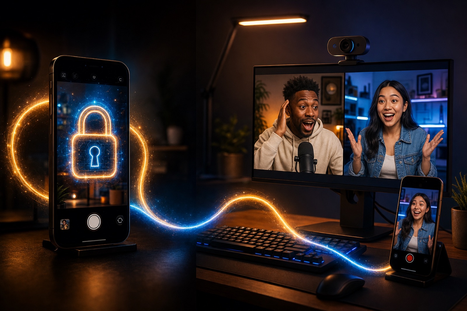 Desktop and Android workflow routing around a locked iOS-only feature to produce a split-screen reaction video