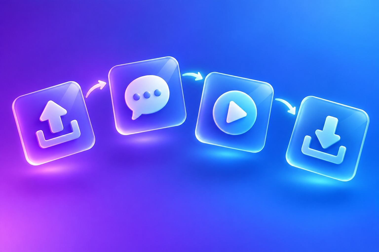 Four connected steps for editing in chat: upload, describe, review and export