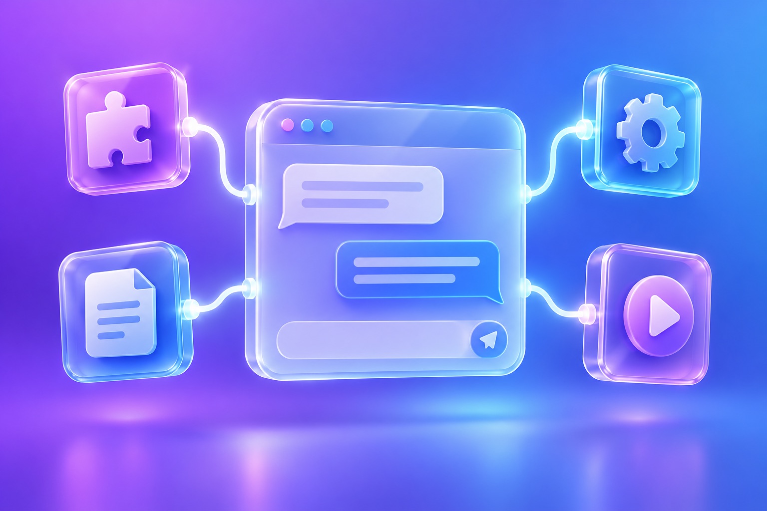 Glassy modules plugging into a chat window like building blocks