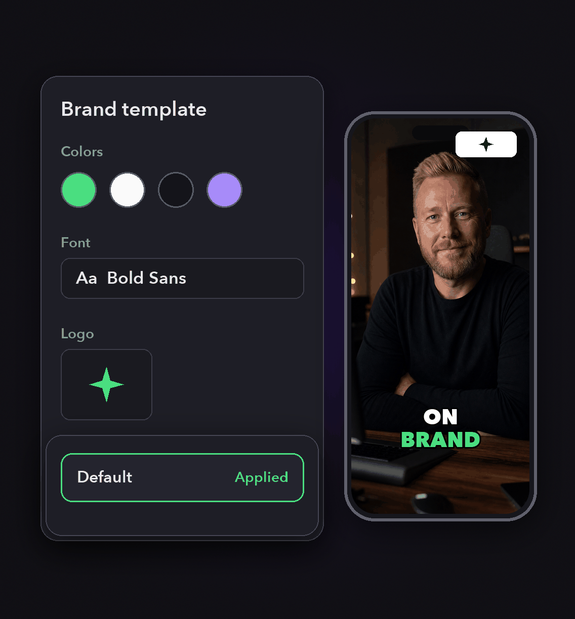Keep 10,000 videos on brand: a brand template with colors, font and logo applied to a clip