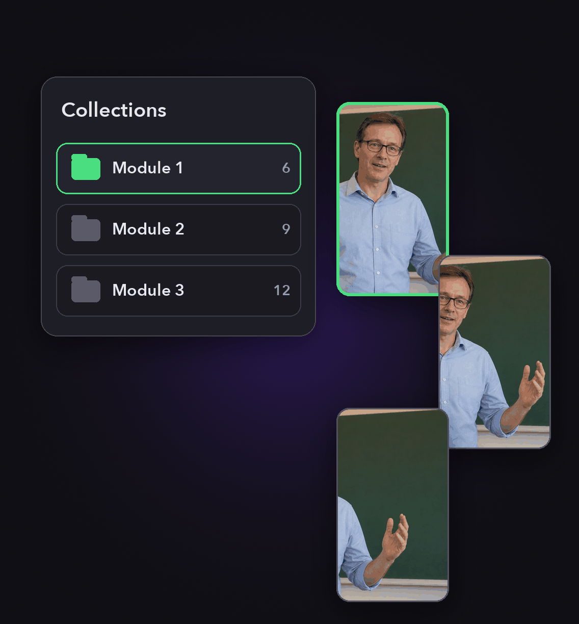 One recording becomes a whole module: clips organized into collections