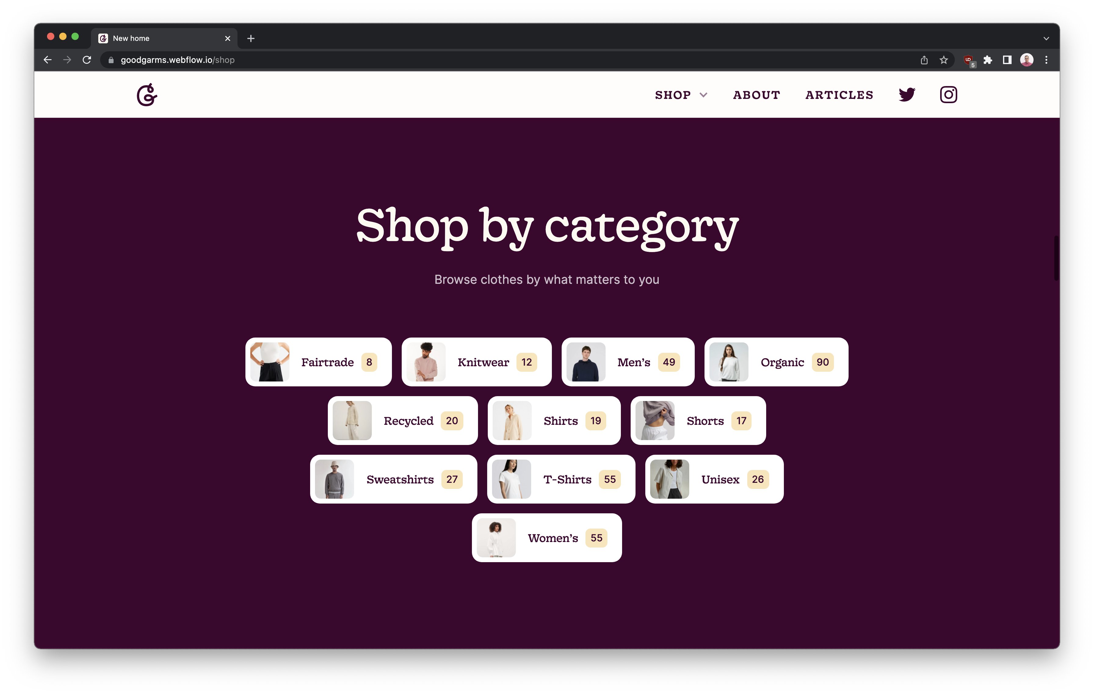 Shop by category section after some design refinement