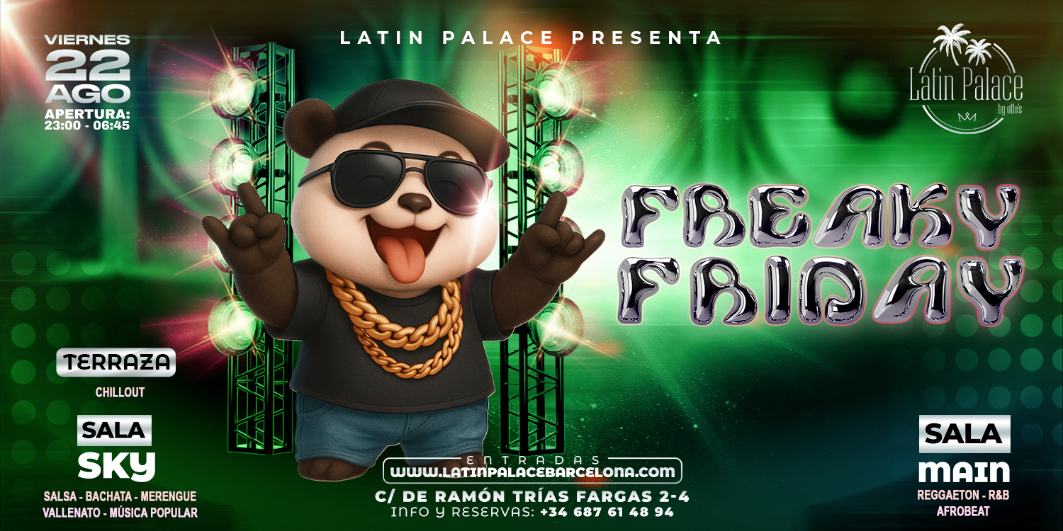 Vive y gózate la mejor rumba latina de Barcelona con el Epic Friday, todos los viernes disfruta de los Mejores Dj's en cada género musical. En Latin Palace puedes escoger tu rumba favorita en cualquiera de nuestras dos salas. En nuestra Sala Main disfruta con lo mejor del género urbano (Reggaetón - R&B - Afrobeat) y en nuestra sala Sky disfruta de música latina crossover (Salsa-Bachata-Merengue-Vallenato-Musica Popular)