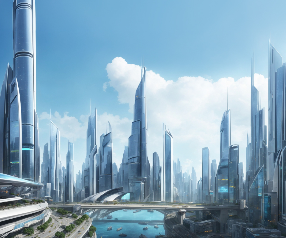 Futuristic cityscape representing a long-term innovation pipeline.