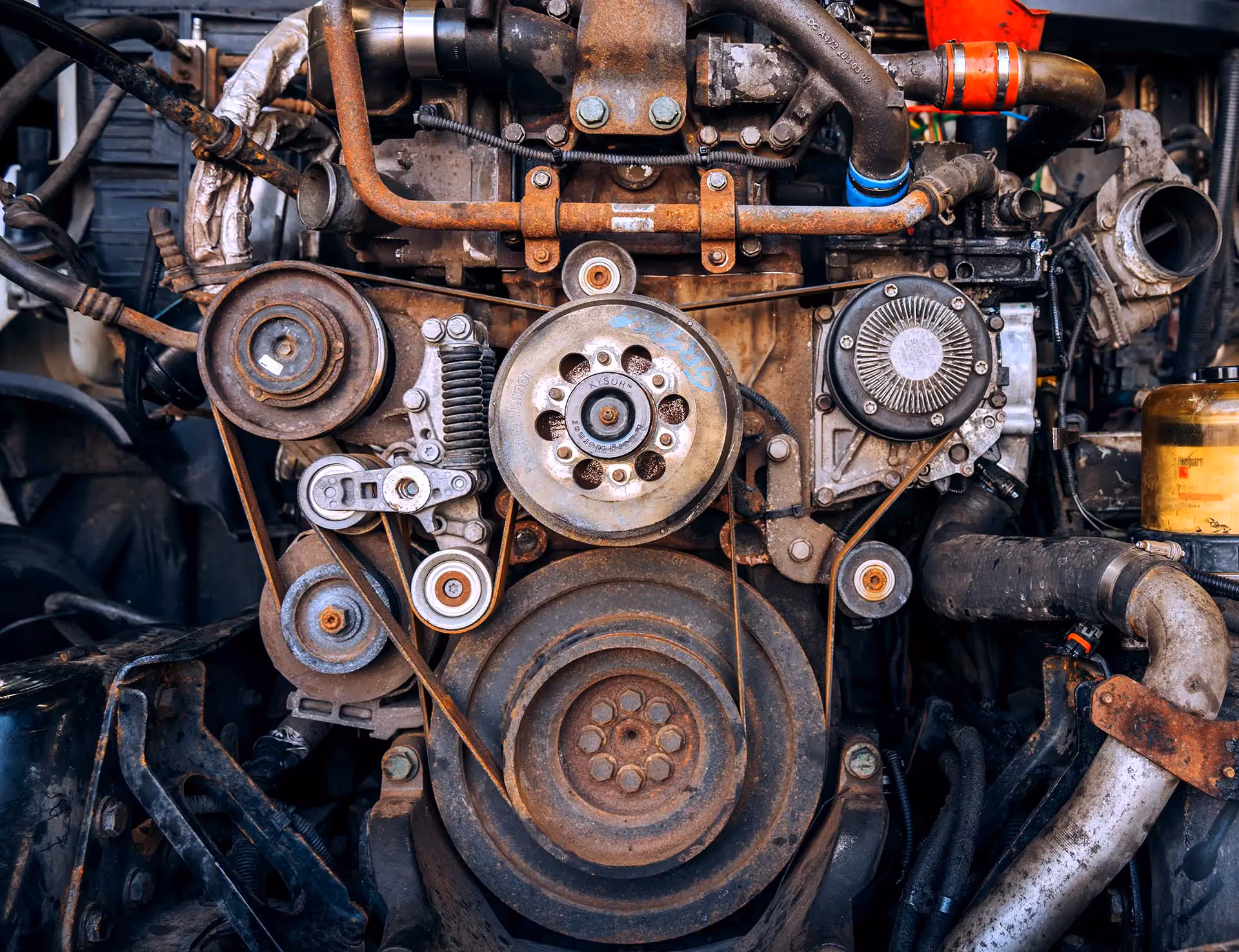 Mechanic performing truck engine repairs at SOS Truck & Trailer Repair