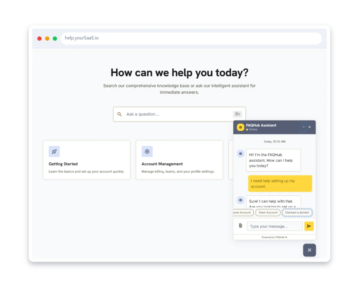 The complete service view of FAQ Hub.