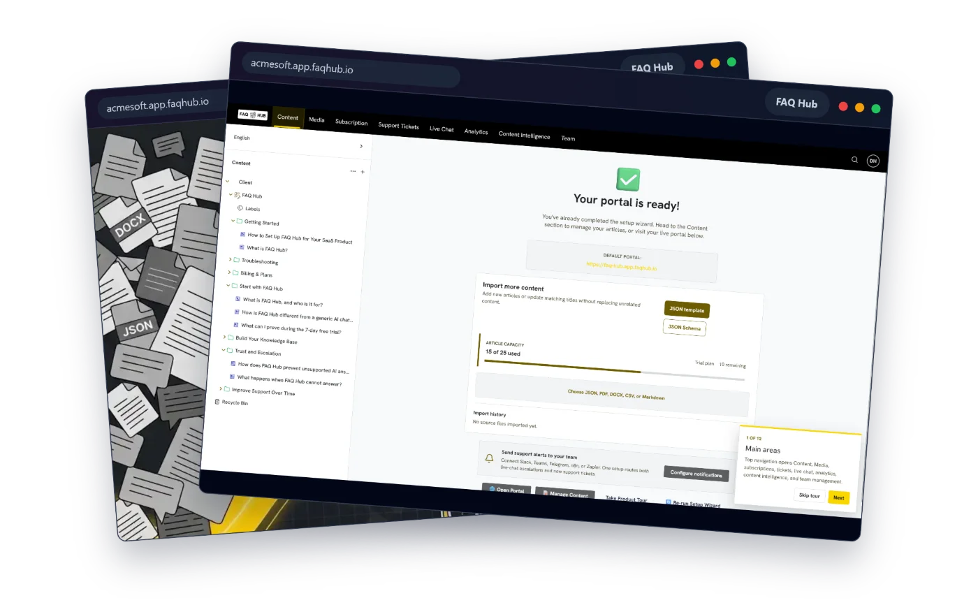 The complete service view of FAQ Hub.