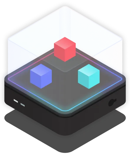 3 cubes floating in a transparent case