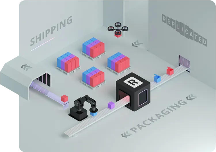 an illustration of a factory that is creating an application