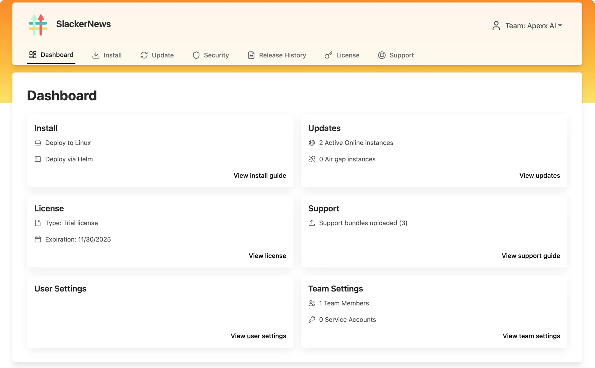 screenshot of the dashboard on replicated's enterprise portal