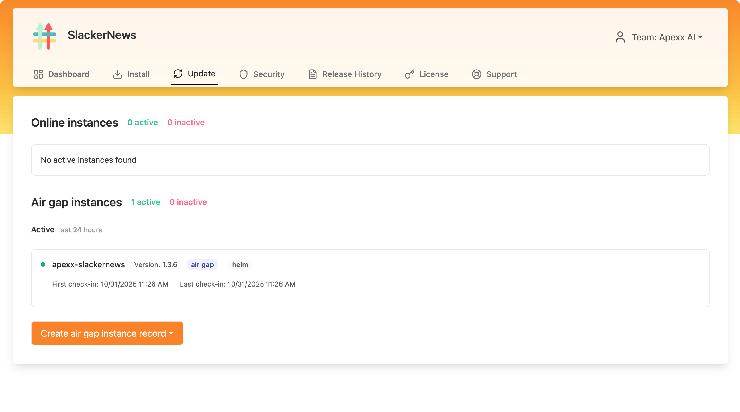 screenshot of instances on Replicated's enterprise portal