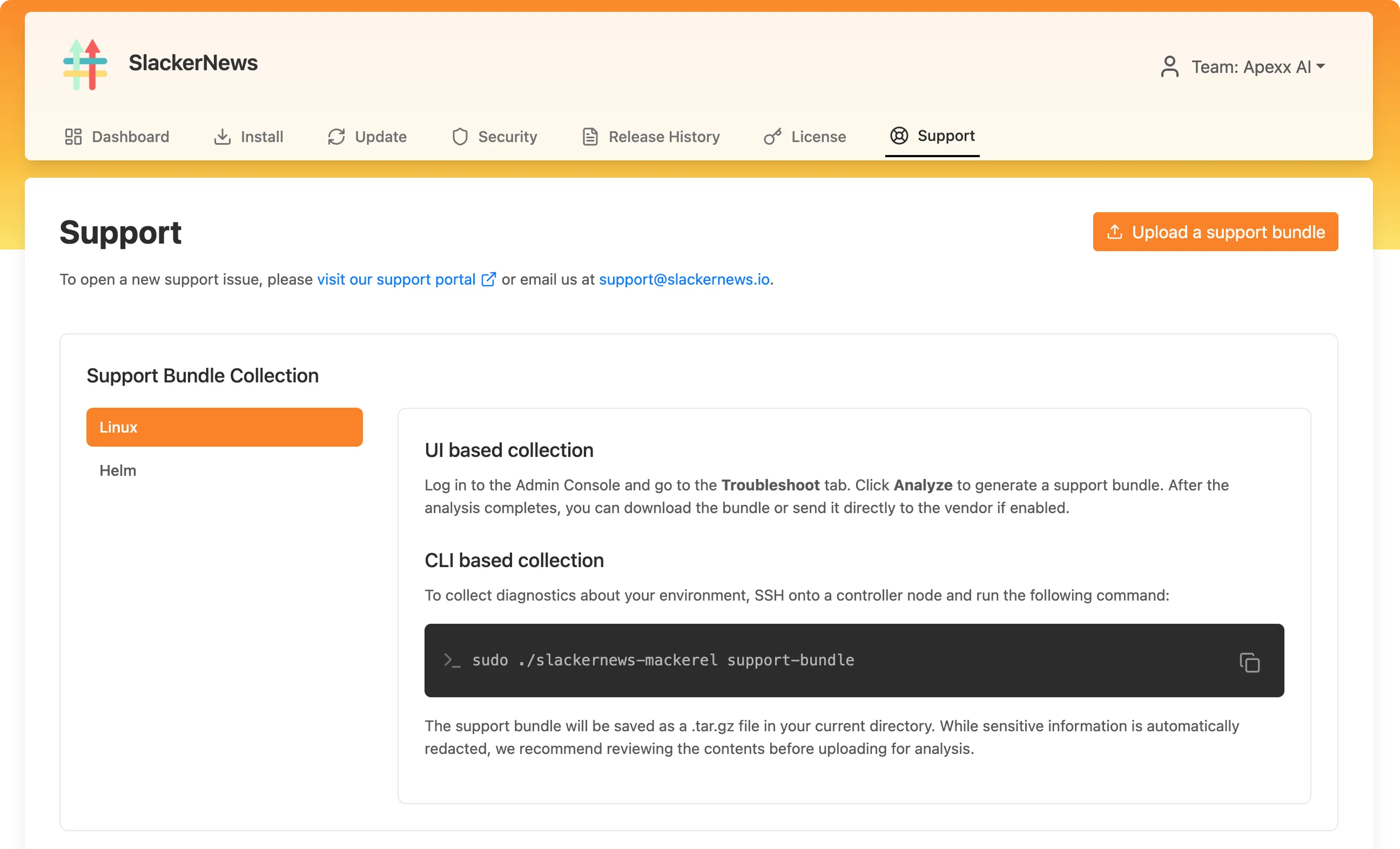 screenshot of how to share a support bundle on the Replicated Enterprise Portal