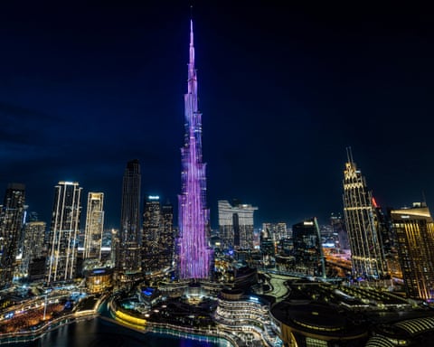 The Dubai skyline including Burj Khalifa, the world's tallest building.