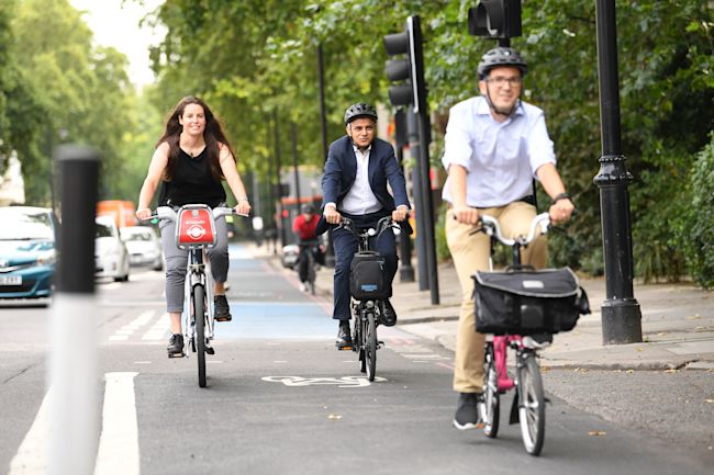 London Mayor Sadiq Khan cycling in London