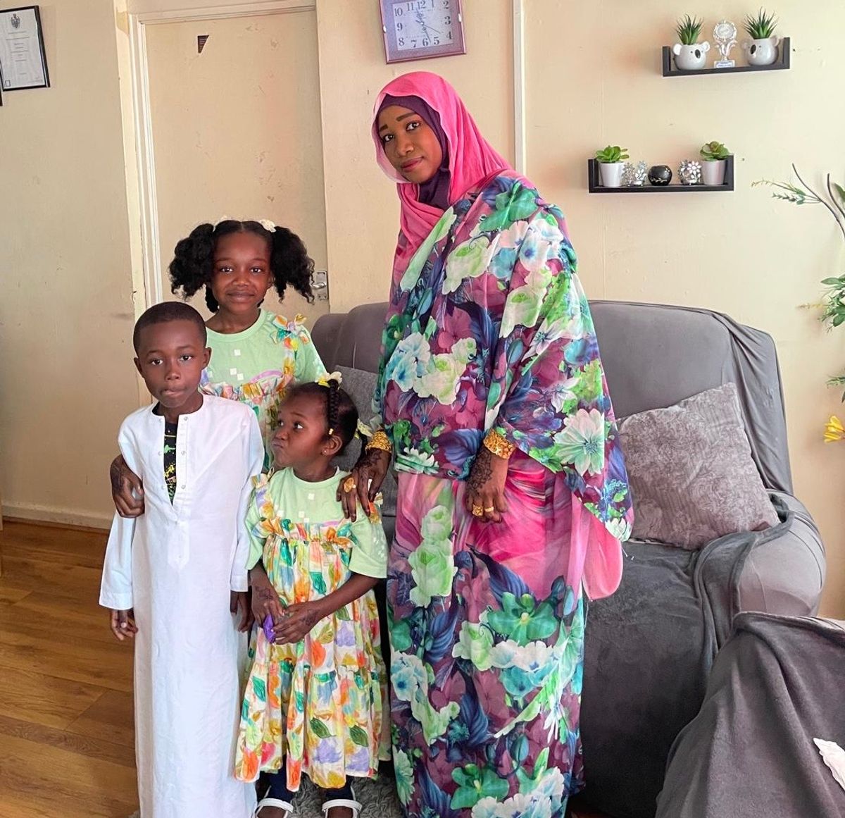 Beautiful Mayar Yahia, front, with her older brother and sister and pregnant mum