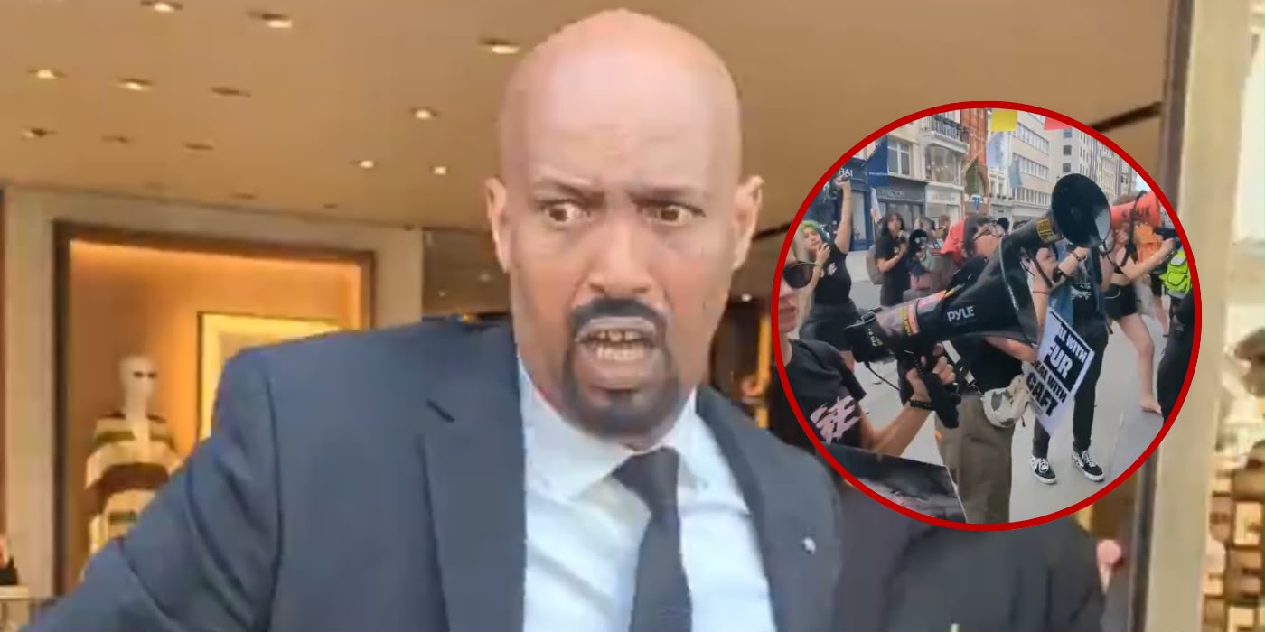 OUTNUMBERED SECURITY GUARD TAKES ON ANTI-FUR ACTIVISTS OUTSIDE LONDON LUXURY STORES