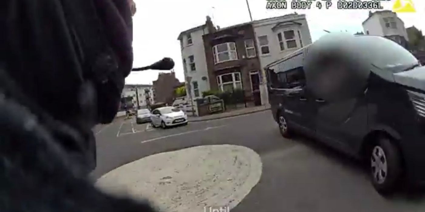 ARMED POLICE GIVEN UNEXPECTED LIFT BY PASSING VAN DRIVER DURING CHASE