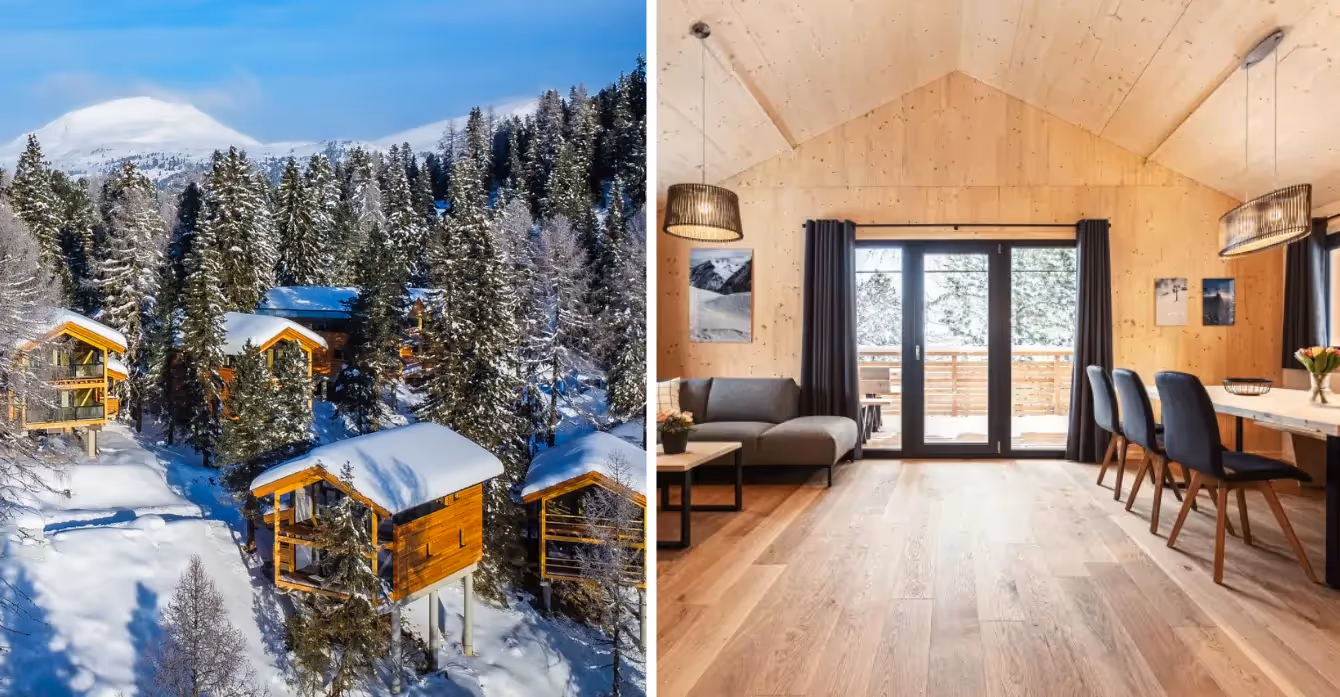 Winterliche Chalets in der Turracher Höhe mit alpiner Einrichtung und privater Terrasse