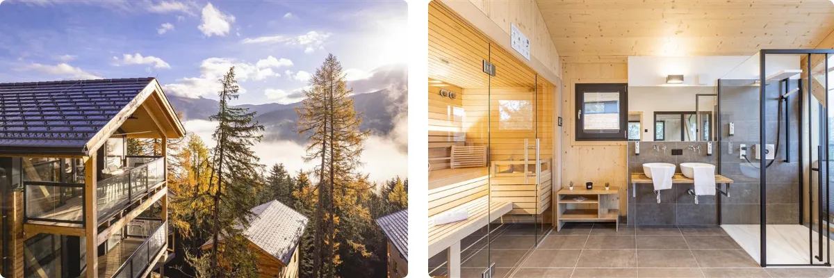 Chalets Turracher Höhe inmitten von Zirbenwald und privates Spa mit Sauna
