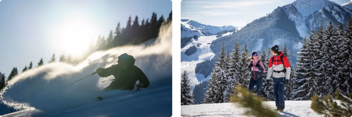 Skifahren und Winterwandern in Berwang mit Blick auf die Tiroler Berglandschaft.