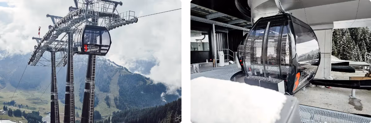 Neue Gondel „Obere Karbahn II“ in Berwang mit Blick auf die Tiroler Berglandschaft.