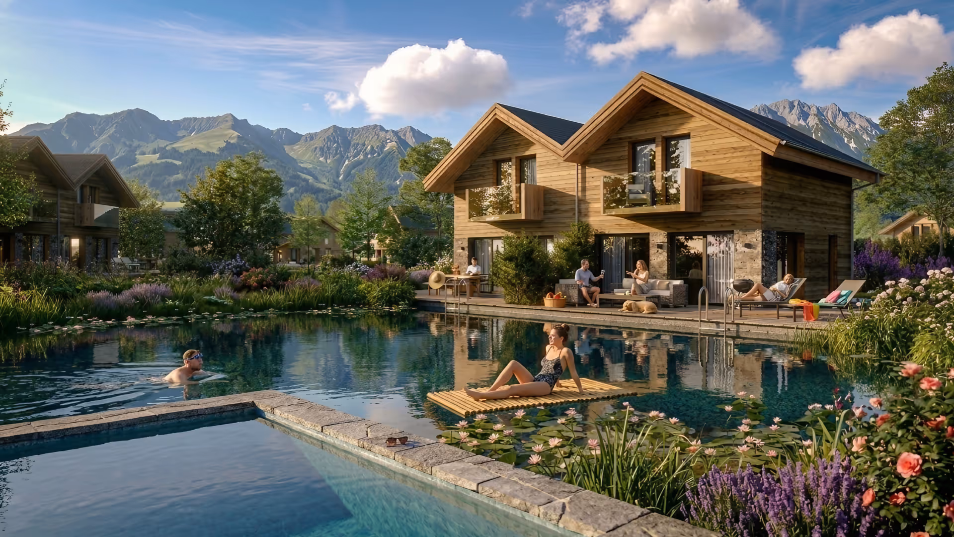 Luxus-Chalet mit Naturpool in der Steiermark – direkt vor der Terrasse 