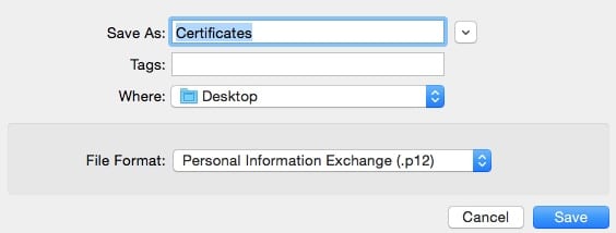 save as certificate personal information exchange p12