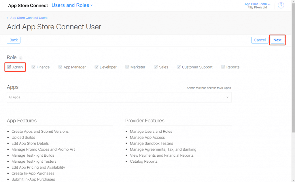 add app store connect user