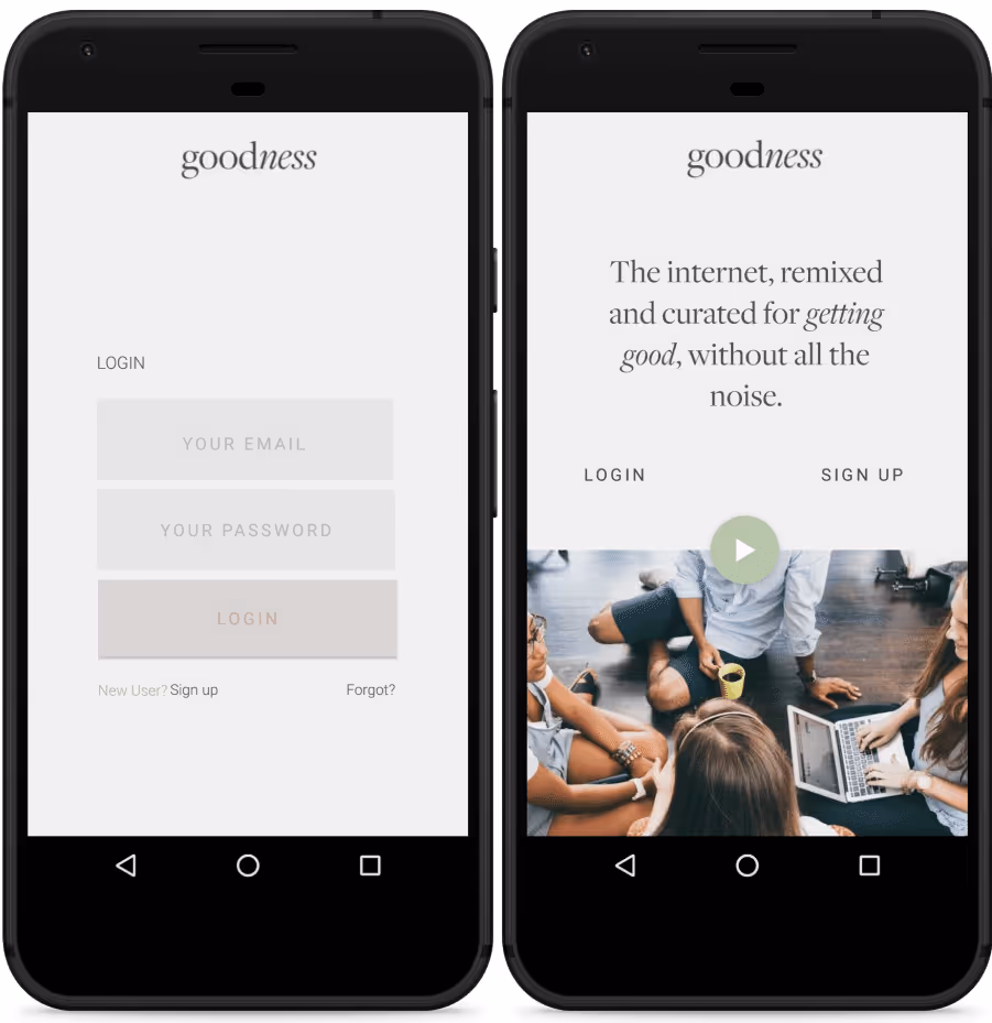 A screenshot of the Goodness app made with Dropsource