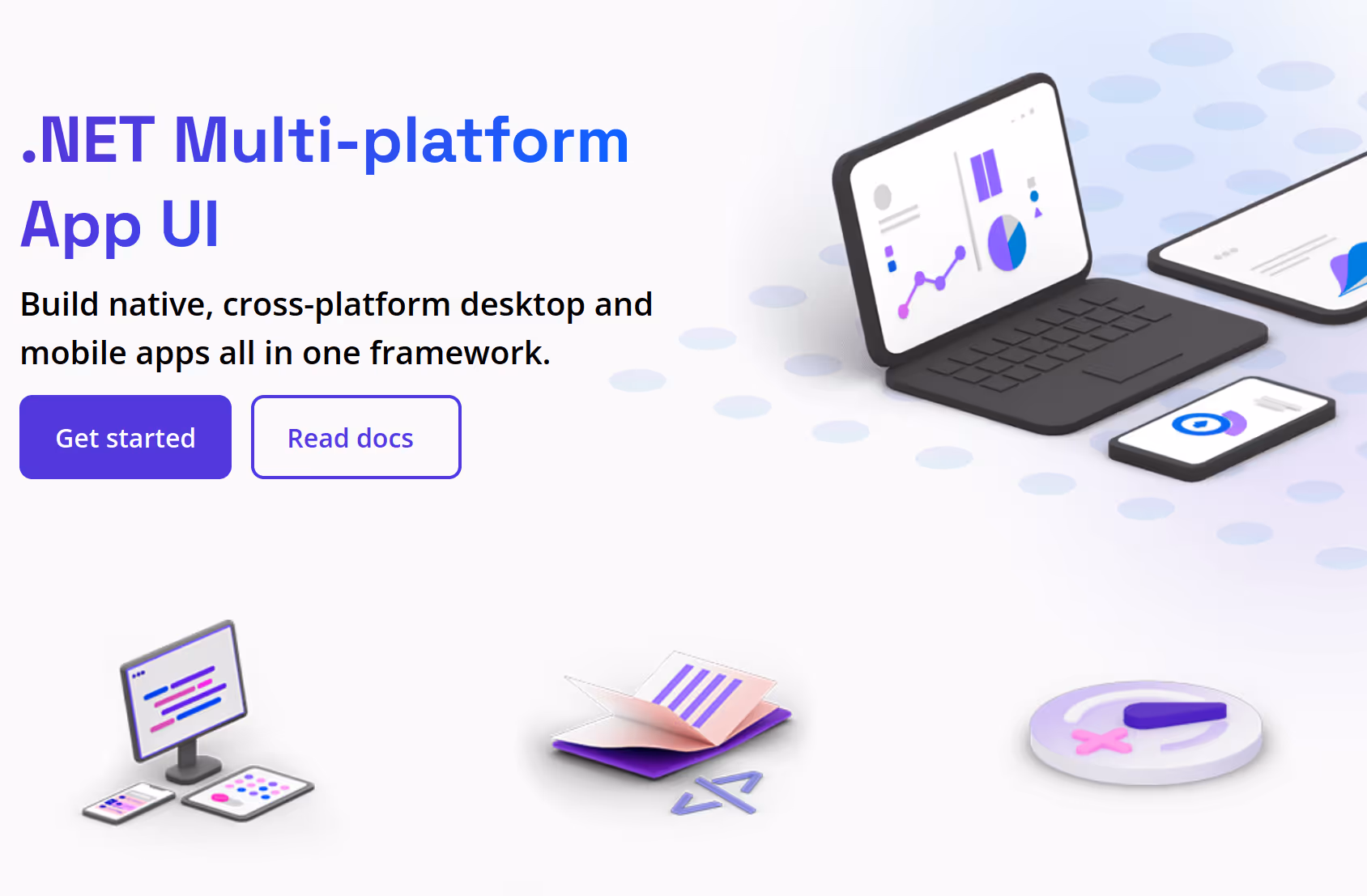 Screenshot of the .NET MAUI website reading ".NET Multi-platform APP UI. Build native, cross-platform desktop and mobile apps all in one framework."
