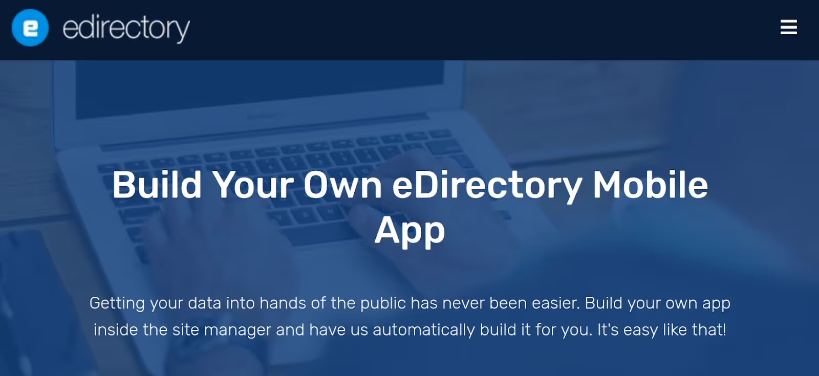 Screenshot of eDirectory website reading "build your own eDirectory mobile app."