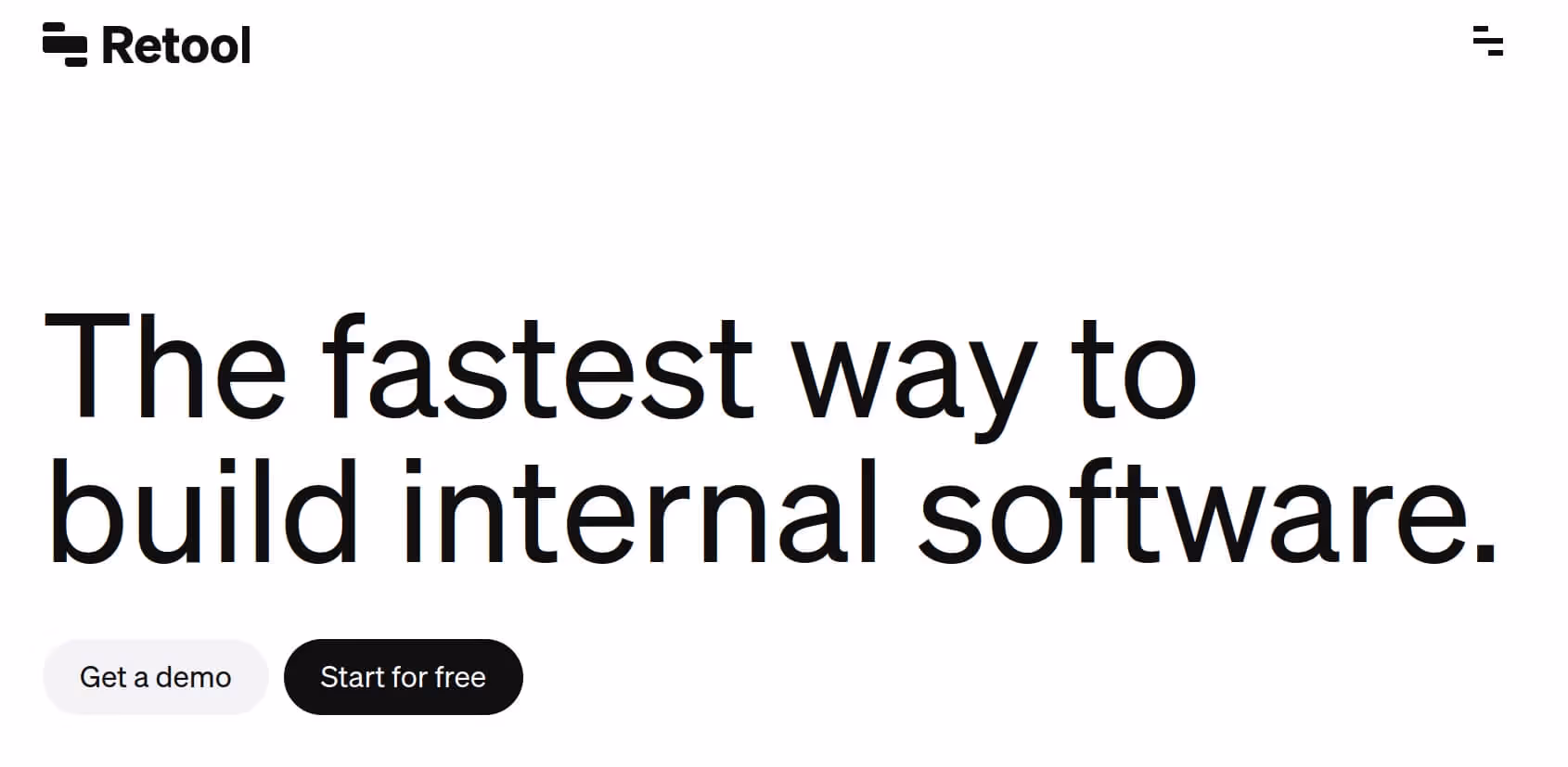 Screenshot of Retool website reading "The fastest way to build internal software."